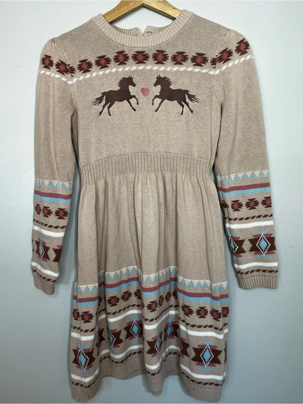 Gymboree Tan Cotton Southwestern Horse Knit Sweater Dress Girls 12